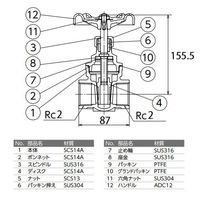 エスコ Rc 2” ゲートバルブ(ステンレス製) EA470BL-20 1個（直送品）