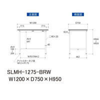 【車上渡し】山金工業 ワークテーブルLAB 実験台 指紋レス天板 固定式 幅1200×奥行750×高さ950mm ブラウン 1台（直送品）