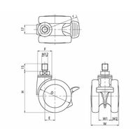 岡本工機 医療機器用デザインキャスター 双輪φ75 ねじ式M12 自在ストッパー付き 4.S5T.DLA 1個 64-3772-05（直送品）