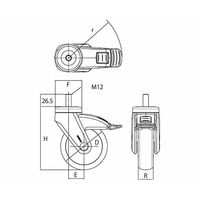 岡本工機 医療機器用デザインキャスター 単輪φ100 ねじ式M12 自在ストッパー付き 2.CBN0.NDA0 1個 64-3772-09（直送品）