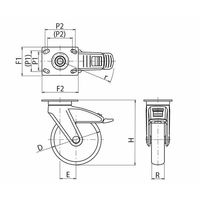 岡本工機 医療機器用デザインキャスター 単輪φ125 プレート式 自在3wayストッパー付き 2.JKO.NBA 1個 64-3772-12（直送品）