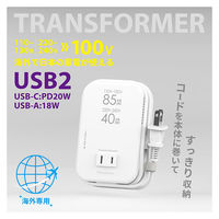 カシムラ 海外用薄型2口変圧器USB A+C PD20W WT-80M 1台（直送品）