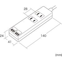 延長コード 電源タップ 3m 2P（ピン） 2個口 シャッター ライトグレー TAP-B110USH-3W サンワサプライ 1本