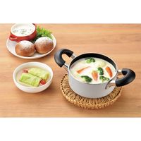 ちびポット キャセロール 両手鍋 16cm ガラス蓋付 フッ素加工 IH・ガス火対応 グレー 1個 ベストコ