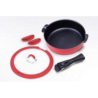 ToMay （トゥーメイ） フライパンにも鍋にもなる 取っ手の取れる 卓上鍋 24cm 深型 IH対応 レッド 和平フレイズ