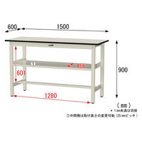 【車上渡し】山金工業 ワークテーブル500 中量作業台 耐荷重500kg 固定式中間棚付 メラミン天板 SJMH-1560S2-II 1台（直送品）