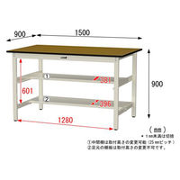 【車上渡し】山金工業 ワークテーブル500 中量作業台 耐荷重500kg 固定式半面棚付 メラミン天板 SJMH-1590TS1-MI 1台（直送品）