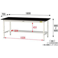 【車上渡し】山金工業 ワークテーブルLAB 実験台 耐薬品天板 高さ調整 半面棚付 ブラック SLKA-1875T-BKW 1台（直送品）