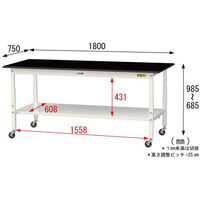 【車上渡し】山金工業 ワークテーブルLAB 実験台 耐薬品天板 高さ調整移動式 全面棚付 ブラック SLKAC-1875TT-BKW 1台（直送品）