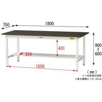 【車上渡し】山金工業 ワークテーブルLAB 実験台 指紋レスメラミン天板 高さ調整 半面棚付 ブラウン SLMA-1875T-BRW 1台（直送品）
