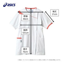 【再検品商品】アシックス スクラブ レディス 半袖 ホワイト×コーラルピンク L CHM354-0192 1枚　スクラブ（わけあり品）
