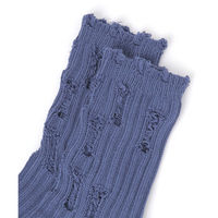 レディース ダメージクルーソックス 新色 ブルー 23～25cm LAKOLE/ラコレ