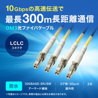 サンワサプライ  防水ロバスト光ファイバケーブル（マルチ50μmOM3、4芯、両端LC×4、10m） HKB-OM3LCLCWPRB-10（直送品）