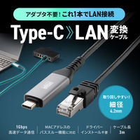 サンワサプライ  USB Type-C LAN変換ケーブル（Gigabit対応・3m） KB-SL6CLAN03BK（直送品）