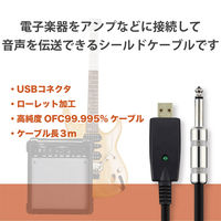 オーディオインターフェース シールドケーブル USB-φ6.3 3m 楽器用 黒 DH-SHU30BK エレコム 1個（直送品）
