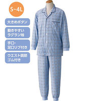 ケアファッション 大きめボタンパジャマ ブルー 4L W018006416 1着（直送品）