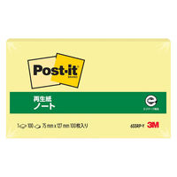 スリーエム(3M) ポストイット ふせん 付箋 再生紙 ノート 75mm×127mm イエロー 1セット（1冊×5） 655RP-Y