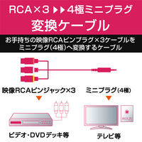 エレコム AV売場/映像ケーブル/ストレート型ミニピンプラグ（4極）-RCAピンプラグ変換ケーブル/0.15m/ブラック 1個