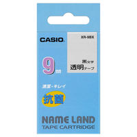 カシオ計算機 カシオネームランドテープ(抗菌)9ミリ幅 透明に黒文字 XR-9BX 1個