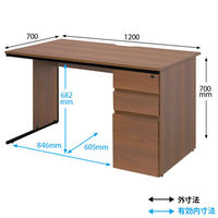 アール・エフ・ヤマカワ ワークデスク2 片袖机 幅1200×奥行700×高さ700mm ウォルナット GZWC2-1270DM　1台（2梱包）