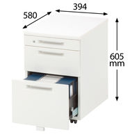 オカムラ VILLAGE VD-Aデスク 3段ワゴン 幅394×奥行580×高さ605mm ホワイト 1台（取寄品）