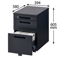 オカムラ VILLAGE VD-Aデスク 3段ワゴン 幅394×奥行580×高さ605mm ブラック 1台（取寄品）