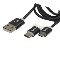 Gigastone　2in1高耐久USBケーブル　USB(A)[オス]-USB(マイクロB)[オス]/USB(Type-C)[オス]ブラック　GJC-1CMBK