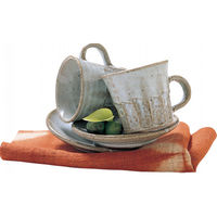 ヤマ庄陶器 信楽焼 白釉立線 ペア珈琲碗皿 G3ー1909 1箱（直送品）