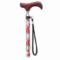 【アウトレット】ケイ・ホスピア スリムネック折畳式愛杖 レッド花柄 E-253B 1本
