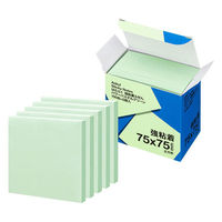 【強粘着】アスクル はたらく 強粘着ふせん 75×75mm パワーパステルグリーン （正方形） 5冊  オリジナル