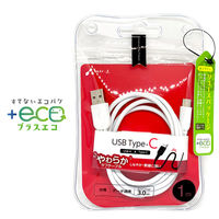 エアージェイ 【+ECO】USB Type-Cやわらか充電ケーブル UCJ-ETCW3M WH 1本