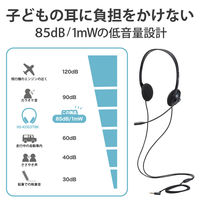 エレコム ヘッドセット 子供用 小学生 回転式マイクアーム 3.5φ4極 両耳 ブラック HS-KD03TBK 1個