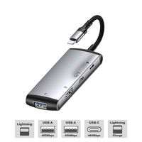 ライトニング USBハブ Lightning[オス] - Lightning[メス]＋USB(C)[メス]＋USB(A)[メス]×2 充電 データ転送