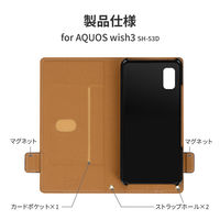 MSソリューションズ AQUOS wish3 SH-53D 薄型・軽量PUレザー手帳ケース キャメル LN-23SQ1BLP2CA 1個