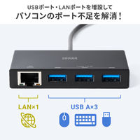 サンワサプライ ダイレクト:USB3.2 Gen1 ハブ付き ギガビットLANアダプタ 400-HUBA3BK 1台（直送品）