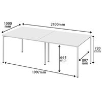 アスクル マルチワークロングテーブル　幅2100×奥行1000×高さ720mm　ホワイト/ホワイト 1台(2梱包)  オリジナル