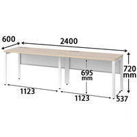 オカムラ ジャスタス片面フリーアドレスデスク 引出無 幅2400×奥行600×高さ720mm ネオホワイト／ナチュラルオーク 1台2梱包  オリジナル