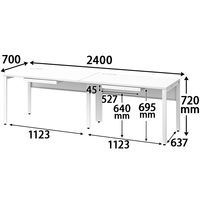 オカムラ ジャスタス片面フリーアドレスデスク 引出付 幅2400×奥行700×高さ720mm ネオホワイト／ホワイト 1台4梱包  オリジナル