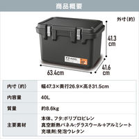 アイリスオーヤマ HUGEL 真空断熱クーラーボックス 40L チャコールグレー VITC-40 1個