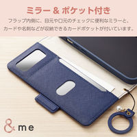 エレコム iPhone 15/レザーケース/手帳型/磁石付き/リング付き/&Me/ネイビー PM-A23APLFJM2NV 1個