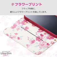 iPhone 15/レザーケース/手帳型/UltraSlim/Flowers/薄型/磁石付き/ディープピンク PM-A23APLFUJPND