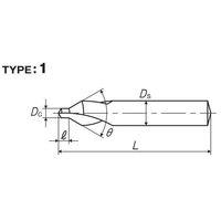 彌満和製作所 チタンコーティング強ねじれ溝A形60°片刃センター穴ドリル AUCES1X60X4 1セット(2本)（直送品）