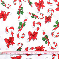 クリスマスプリント生地 ホワイト地 クリスマスキャンディースティック 巾110cm×3mカット販売 692-555（直送品）