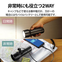 懐中電灯 LEDライト 4段階光量調節 電池式 防水・防塵 IP44 スマホ充電 ブラック DE-KD05BK エレコム 1個