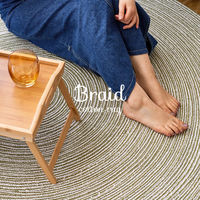 【玄関渡し】 萩原 ハンドメイド　綿100％の編み込みラグ　ブレイド ブラック／ホワイト 180Rcm（直送品）