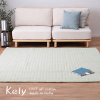 【玄関渡し】 萩原 ワッフル生地のインド綿キルトラグ　ケティ ブルー 130×185cm（直送品）