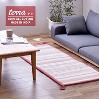 【玄関渡し】 萩原 ふっくらインド綿ラグ　テラ　すべり止め付き ブラック 63×170cm（直送品）