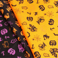 日本紐釦貿易 国産ハロウィン柄プリント生地 シルエット柄 カット販売巾110cm×9m　ブラック地/パープル H7099-1C（直送品）