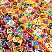 日本紐釦貿易 国産ハロウィン柄プリント生地 トランプ柄 カット販売巾110cm×1m　オレンジ地 H7099-3A（直送品）