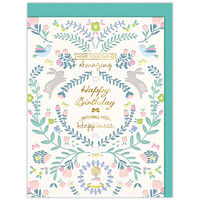 日本ホールマーク お誕生祝い グリーティングカード 立体デボス・うさぎと花 826437 1セット(6枚)（直送品）